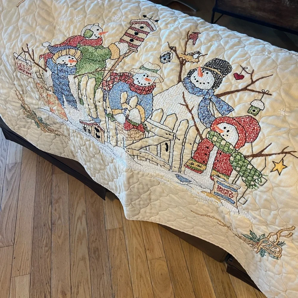 Snowman cross stitch Quilt with Colorful Scarves 39”x 30”
